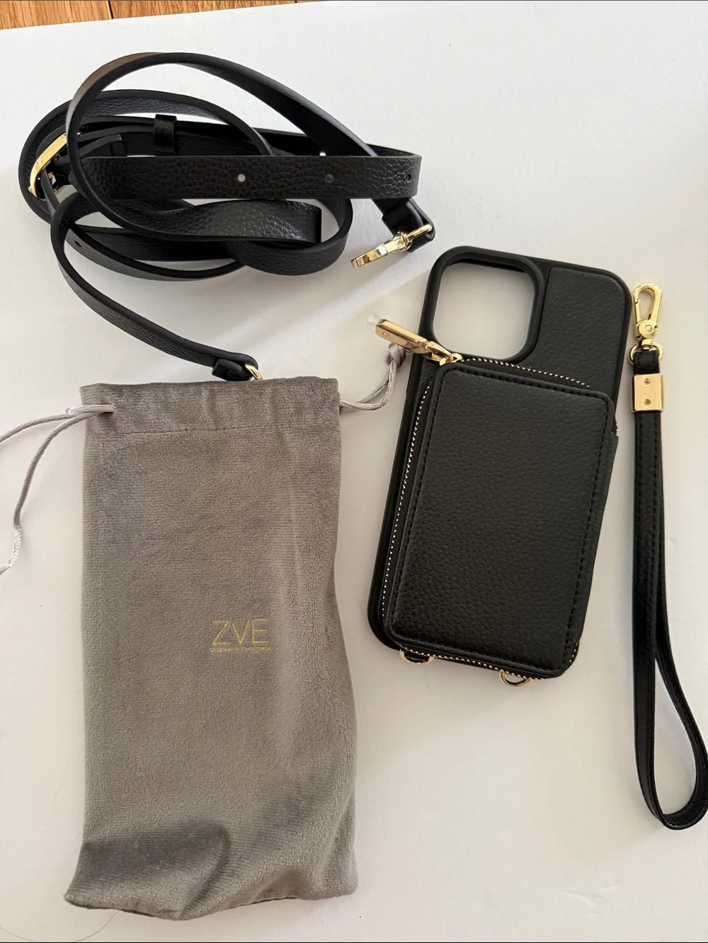 NWOT ZVE Black Crossbody Leather Wallet Phone Case for IPHONE 13PRO MAX
